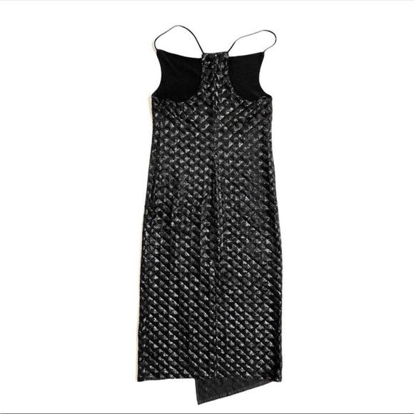 NWOT ABS ALLEN SCHWARTZ Black “Quilted” Sequin Midi Slit Slip Cocktail Dress M - Picture 4 of 8